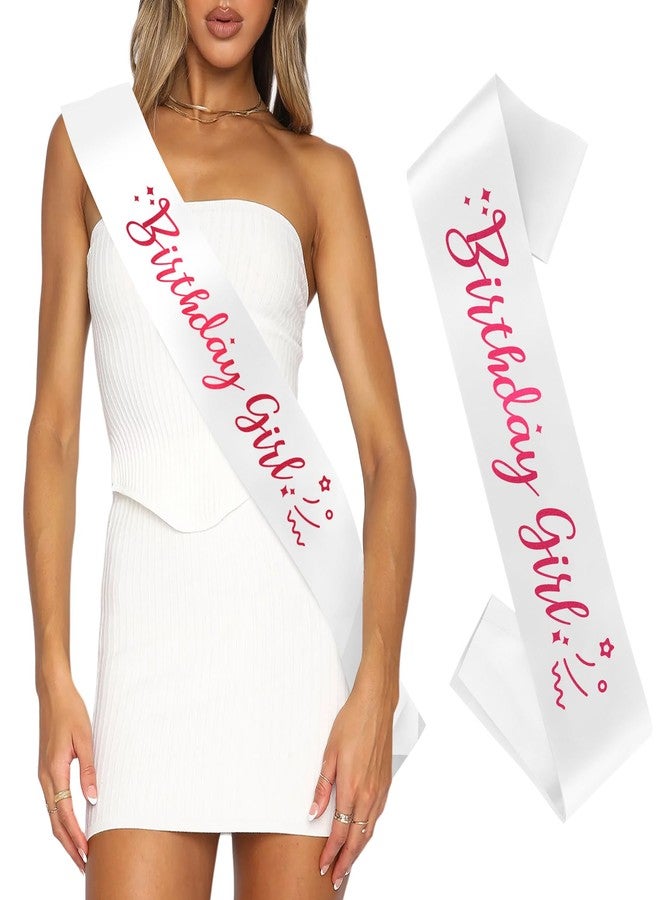 OALCQ Birthday Queen Sash - Satin White Sash With Pink Foil - For 16th, 18th, 21st, 30th, 40th, 50th Birthdays - Image 1